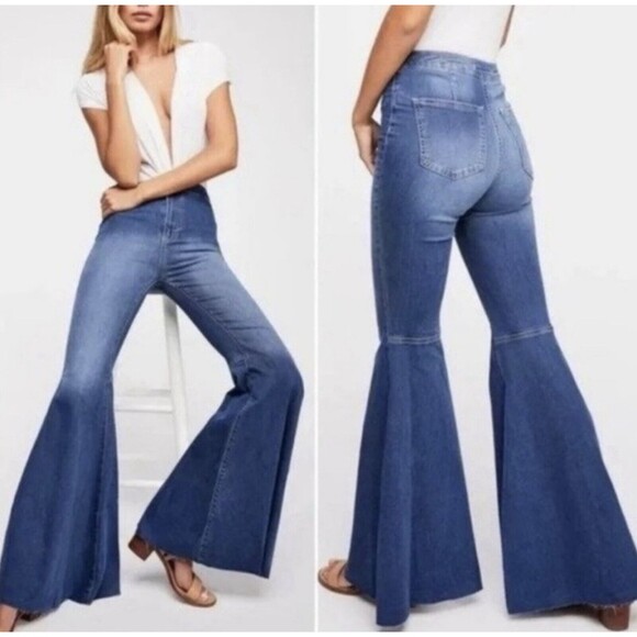 We The Free Jeans 30 Blue Flare Leg High Waist Denim FLAWED - Picture 1 of 12